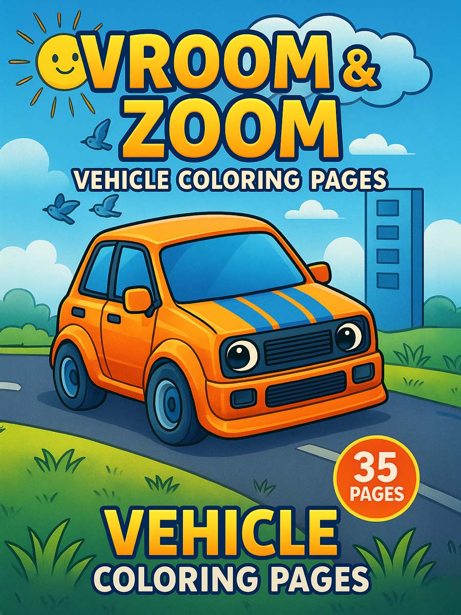 Vroom & Zoom – 35 Vehicle Coloring Pages